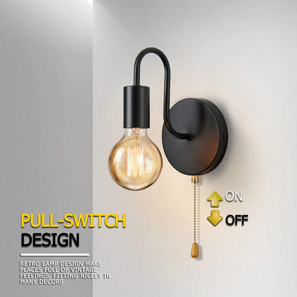 Matte-black industrial E27 wall sconce