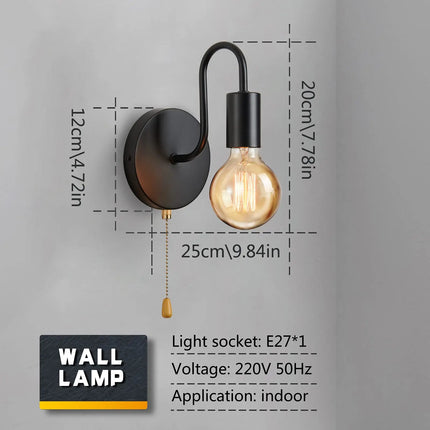 Matte black industrial E27 wall sconce — alternate product view