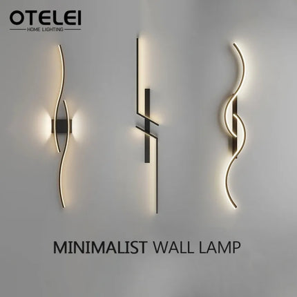 Modern linear LED wall lamp in black or gold