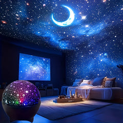 Starry sky LED projector with moon and color effects