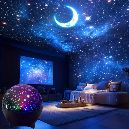 Starry sky LED projector with moon and color effects